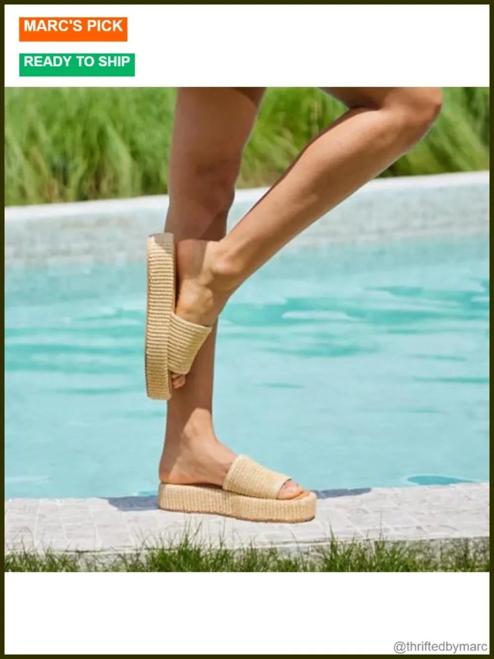 Women's Raffia Platform Espadrille Slides, Woven Straw Flatform Sandals, Slip